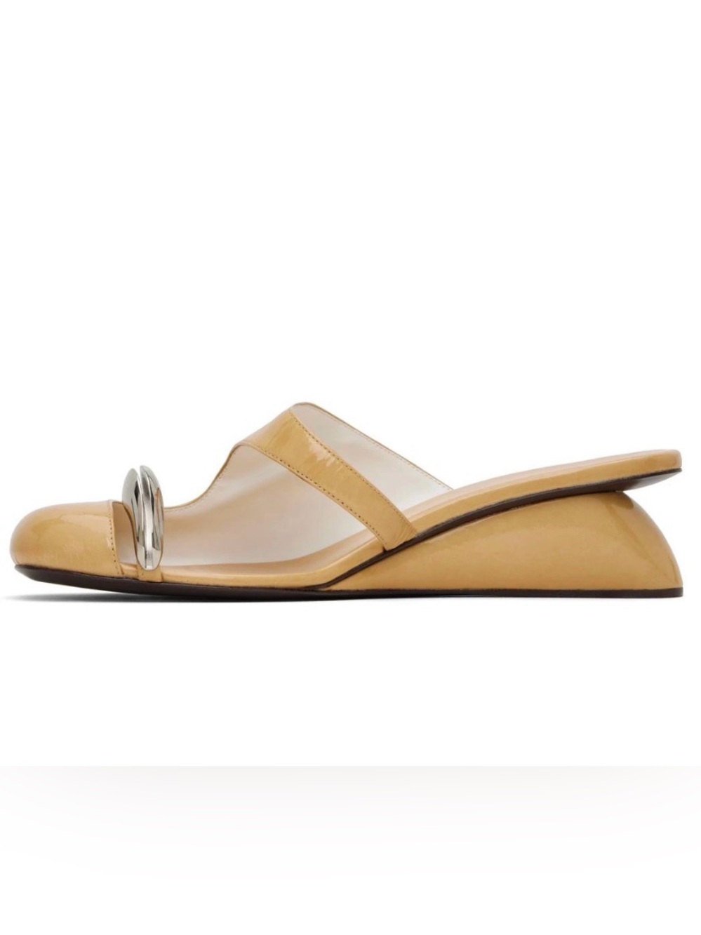 Tory Burch Pierced Mule Wedge, tan patent leather, silver, new in box, 6.5 - Picture 2 of 16